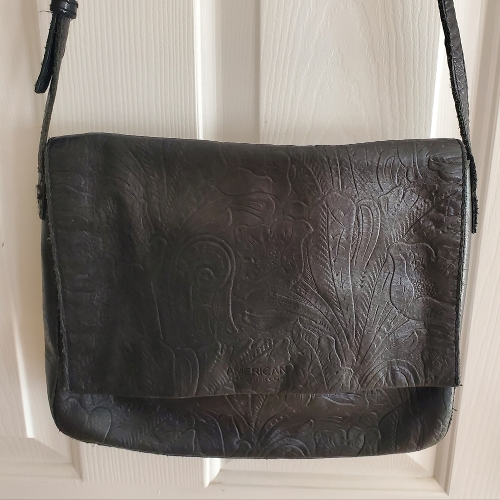 America Leather Co Leather Embossed Navy Crossbody
